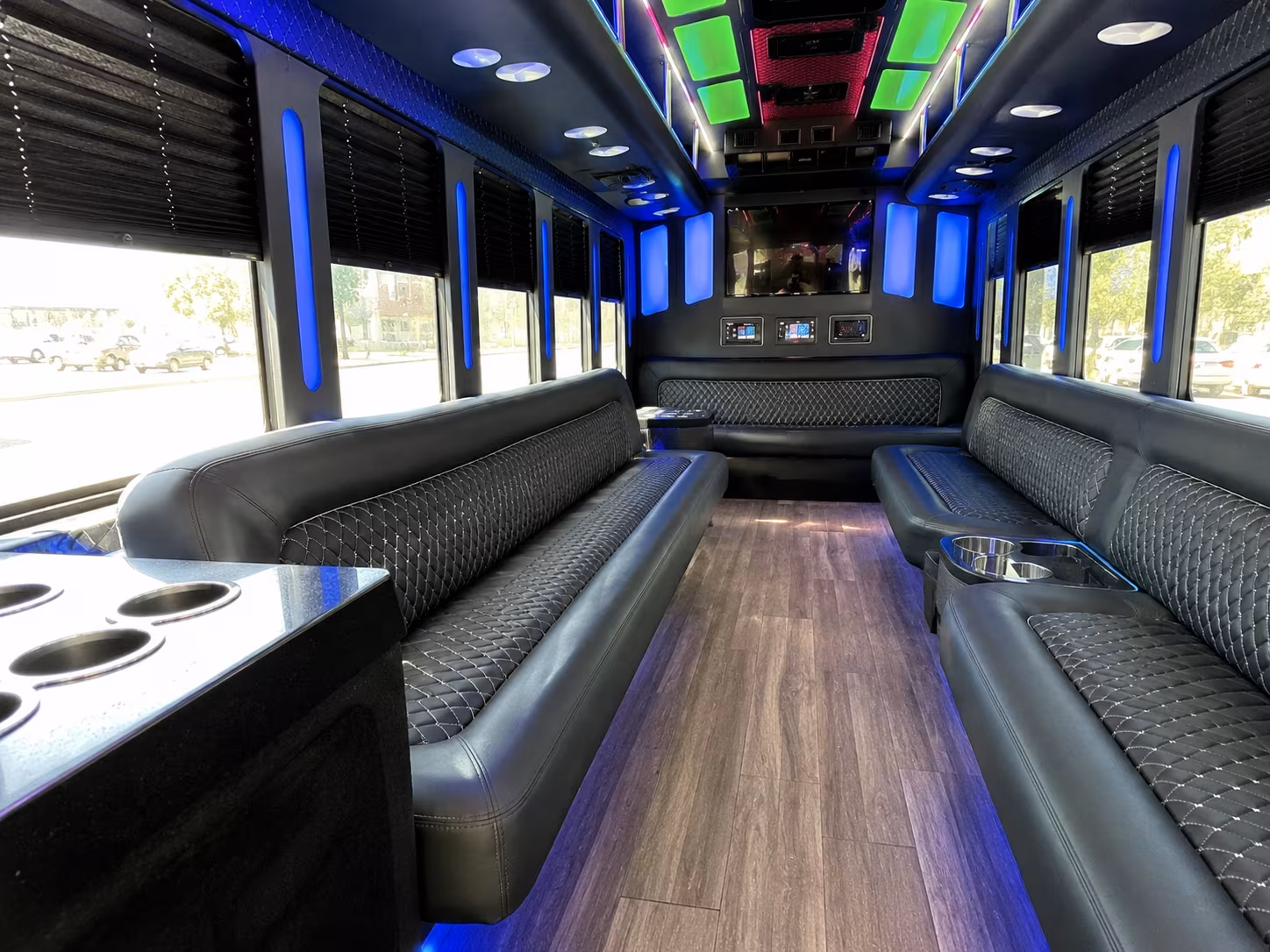 brentwood 15 passenger party bus inside