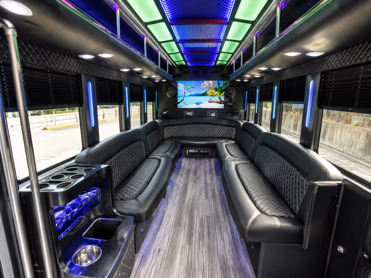 brentwood 18 passenger party bus inside