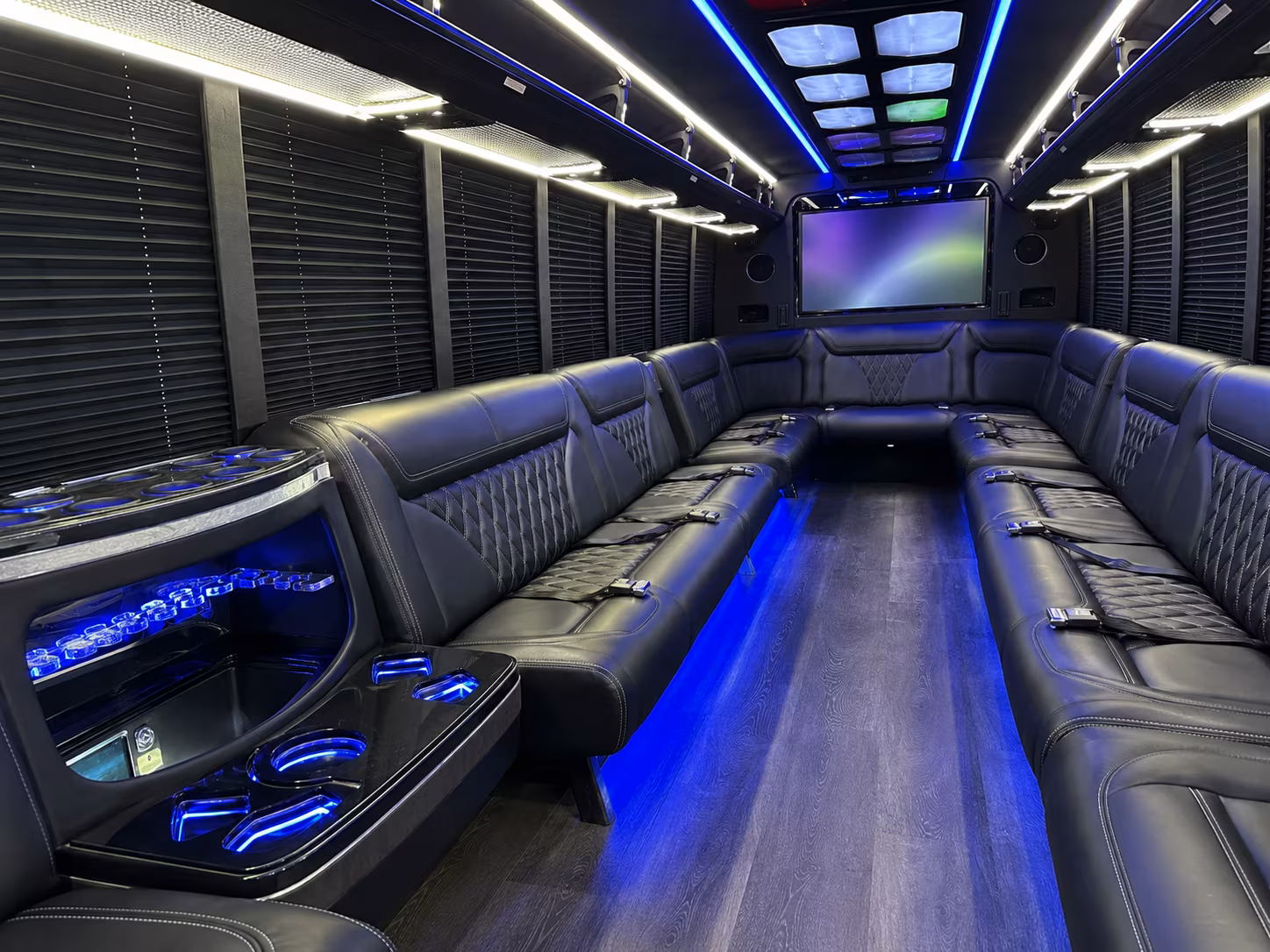 brentwood 20 passenger party bus inside