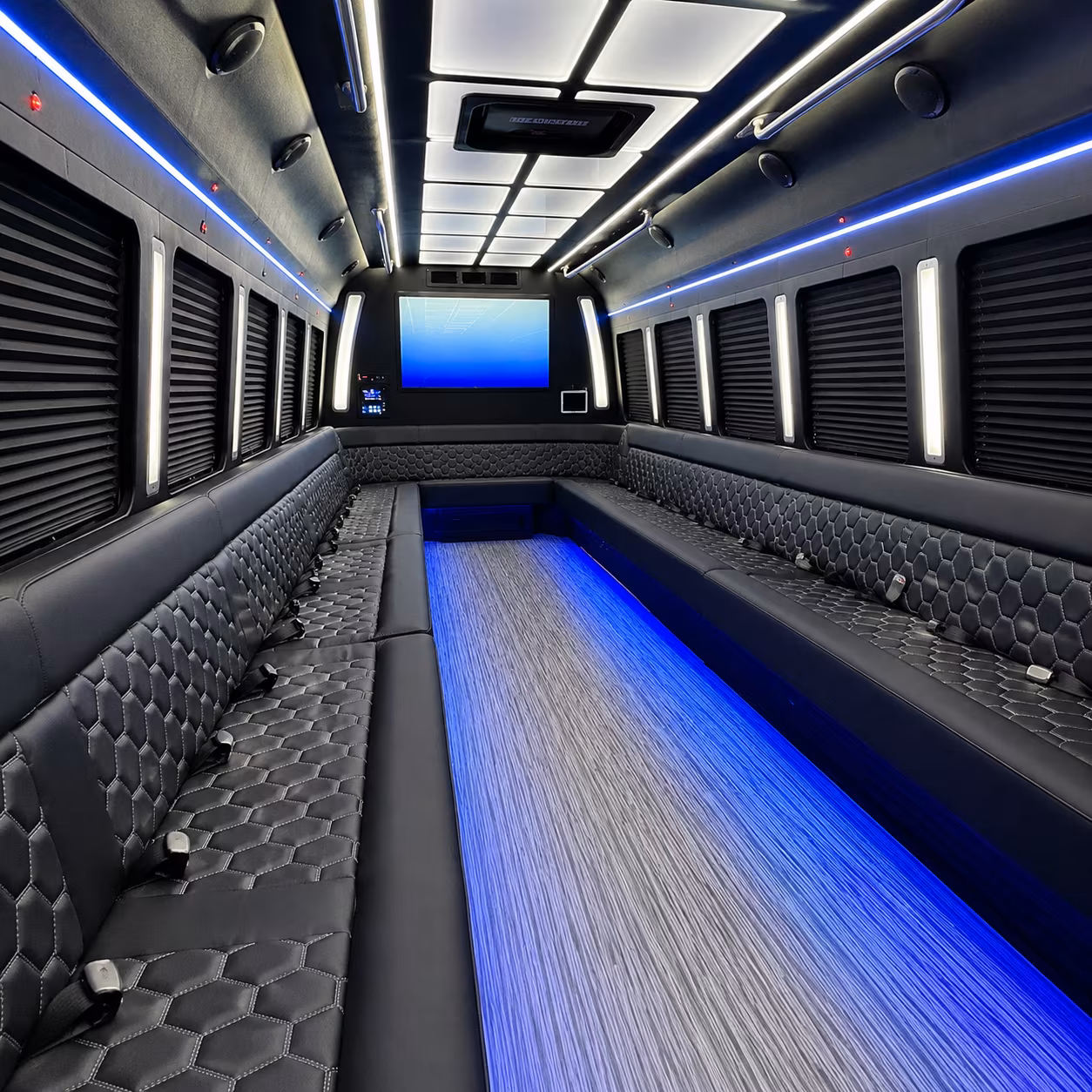 brentwood 50 passenger party bus inside